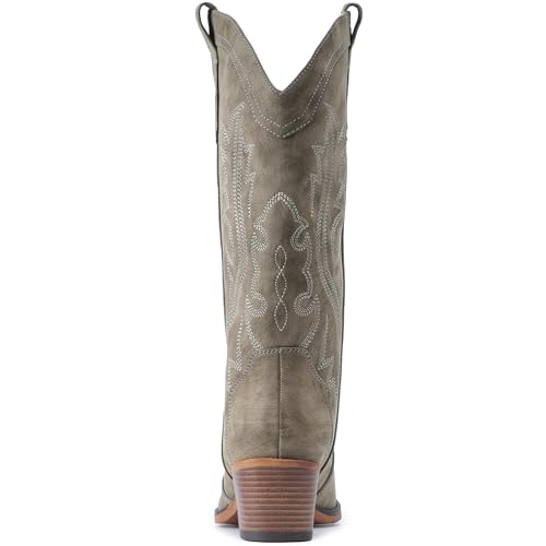 Image of IUV Cowboy Boots For Women Western Cowgirl Boots with Chunky Heel Mid Calf Snip Toe Ideal for low insteps