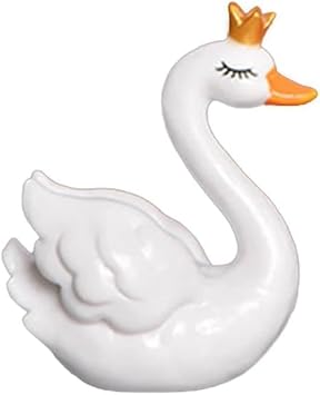 1Pc White Swan Crown Figurine Plastic Animal Small Statue, Dollhouse Layout Gifts Bonsai Ornament Miniatures Cake Decor Fairy Garden Kit Micro Landscape DIY Ornaments Terrarium Decorations