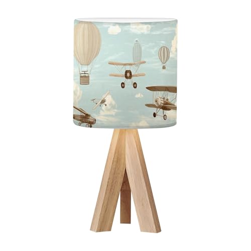 Lámpara de Mesa de Noche con Base de Madera y Pantalla de Tela miniatura 1