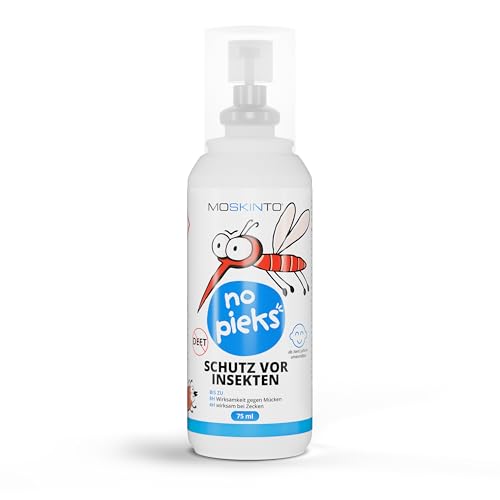 Moskinto Mückenspray no pieks - 8 Stunden Schutz vor Mücken - schützt auch vor Zecken und anderen Insekten - Mückenschutz für Kinder und Erwachsene - ohne DEET - 1 x Spray - 75 ml