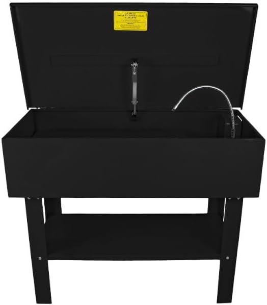 JEGS 40-Gallon Parts Washer | 24 Gallon Solvent Capacity | 5 Gallon Per Minute Max Pump Output | Heavy Duty Steel | Powder Coated Yellow or Black with JEGS Logo