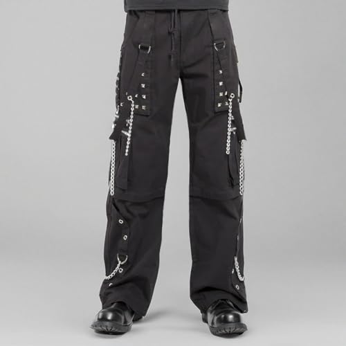 Men's Electro Bondage Rave Gothic Cyber Chain Goth Jeans Punk Rock Pants (Medium) Black2