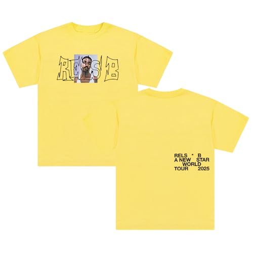 Rels B A New Star World Tour Merch - Camiseta de manga corta con cuello redondo y algodón para mujer y hombre, amarillo, L