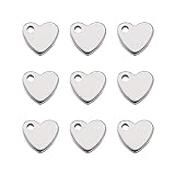 Fashewelry 100Pcs Stainless Steel Blank Heart Pendants 10x9mm Tiny Stamping Tag Charms Flat Love...