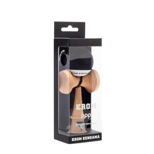 KROM Kendama POP Rubber Schwarz - aus zertifiziertem Buchenholz - Hohe Holzqualität - Für Anfänger und Profis - Pack : Ersatzschnur + Stickers