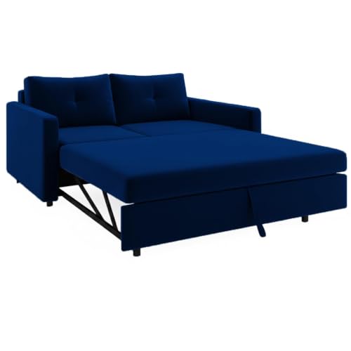 Image of CASASTYLE Seria 2 Seater Pull-Out Premium Fabric Sofa Cum Bed Sofa Set for Living Room (Dark Blue) Premium Velvet Finish | Ideal for Living Room, Bedrooms
