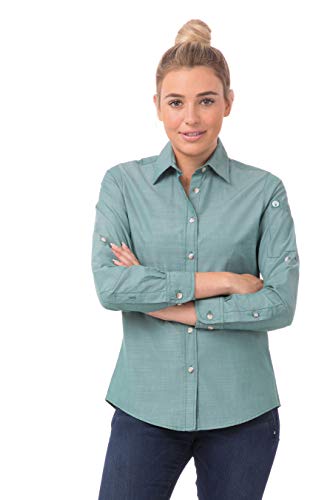 Chef Works Women's Chambray Shirt, Green Mist, Small