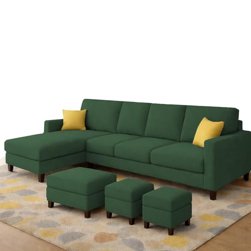 Image of Casaliving Rolando Seater L Shape Sofa Set for Living Room Left Side (Green, 6 Seater with Ottomon - LHS)