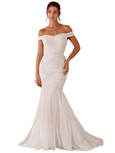 Ever Pretty Vestidos de Novia Boda Civil Baratos Blanco Sirena Largo Aplieque Blanco 38