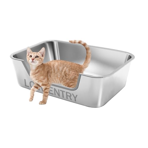 Stainless Steel Cat Litter Box with Low Entry Litter Pan for Small and Medium Cats Easy to Clean Non-Stick Odor-Free Suitable for Kittens Senior Cats and Injured Pets 15.7x11.8x5.9