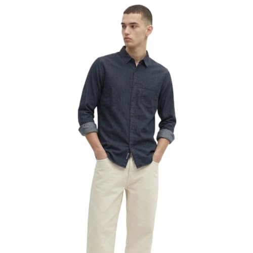 Image of Amazon Brand - INKAST Men Washed Cotton Twill Denim Casual Button Down Shirt | Full Sleeves | Regular Fit | Stylish Summer - Everyday Wear