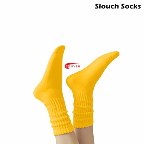Image of COUVER Womens Scrunched Slouch Socks Soft Cotton Breathable Retro Crew or Knee High, Multiple Colors