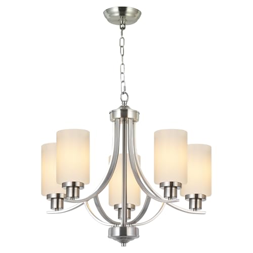MELUCEE 5-Light Chandelier Brushed Nickel Foyer Light Fixtures with Clear