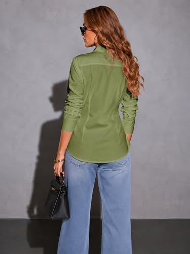 BBIBBI Women's Blouses & Button-Down Shirts for Women Business Casual Womens Work Tops Long Sleeve Button Down Moss Green Size XS — view 3