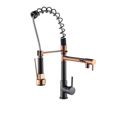 Mitigeur cuisine laiton à ressort rose golden black double bec