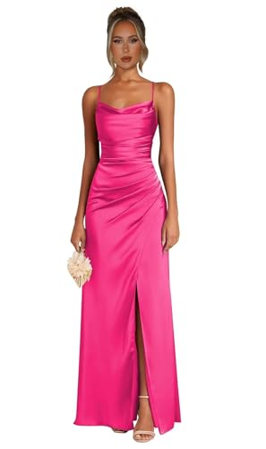 Satin Bridesmaid Dresses for Women Mermaid Prom Dress Spaghetti Strap Formal Evening Dress with Slit AP34