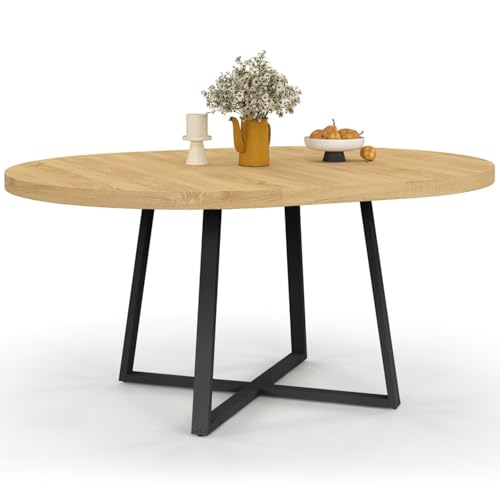 IDMarket Selma – Mesa de comedor extensible redonda para 4-8 personas, madera y negro, 110-150 cm