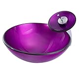  JYBNBBE Vasque de Salle de Bain, Vasque Ronde en Verre trempé Violet, Vasque Artistique avec Robinet Cascade et bonde escamotable