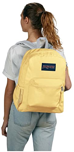 Jansport Cross Town Backpack, Pale Banana, 17" X 12.5" X 6" - Simple Bookbag Adults With 1 Main Compartment, Front Utility Pocket - Premium Accessories #TOP3
