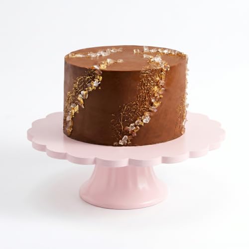 Vesici Pink Wooden Cake Stand Scalloped Reusable Round Cake Stand Dessert Holder for Cupcake Donut Dessert Wedding Baby Shower Party Supply (7.75' L x 7.75' W x 3' H)