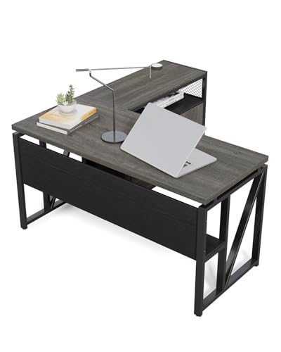 Little Tree MH074 55 Inch Executive Computer Desk And Lateral File Cabinet, L Shaped Office Desk For Home Office,Set Furniture,Grey thumb #7