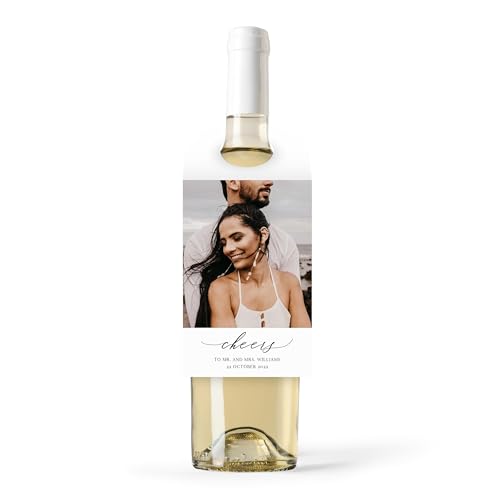WEDDINGSTAR Personalized Photo Printed Wine Bottle Neck Hang Tags - Scripted Beginnings (Pack of 5)