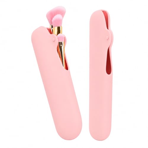 Porta Pincéis de Maquiagem em Silicone Lavável para Bolsa e Viagens (Rosa)