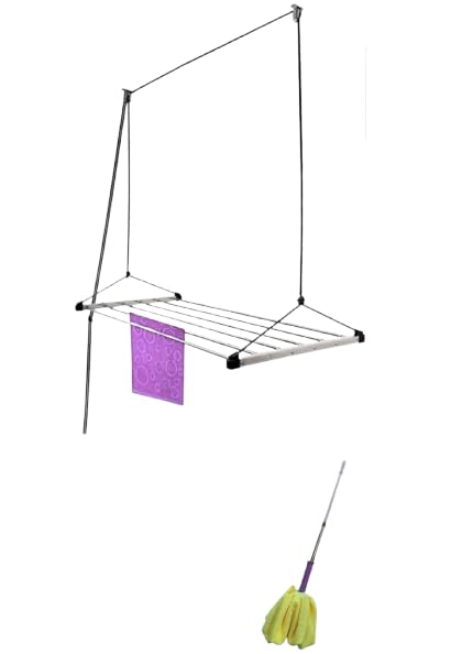 LAKSHAY- Rust Proof 6 Pipe X 6 Feet (Blue) with UV Protected Nylon Rope Stainless Steel Ceiling Clothes Hanger/Ceiling Cloth Dryer Rise N Dry (6 Pipe, 6 feet Long)-image-15