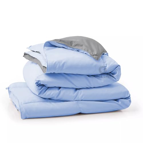 Image of 500 GSM Winter Blanket /Comforter Single Size (60 inchX90 inch) - Unique Design Heavy Winter Comforter 500 GSM Microfiber Fill -Rajai Single Size - Sky Blue /Silver Grey Color
