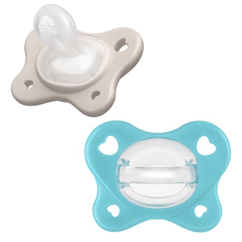 Image of Chicco PhysioForma Dual Soft Orthodontic Pacifier for Babies 6-16 Months, 100% Soft Silicone, Supports Breathing, One-Piece Design, Included Sterilizing Case, BPA Free, 2-Pack, Grey /Ultramarine