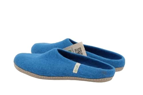 Grült Felt Slipper Blau EU-41, made from sheep's wool with leather sole, Filz Hausschuhe für Damen, Herren | Pantoffel | filzschuhe Cover