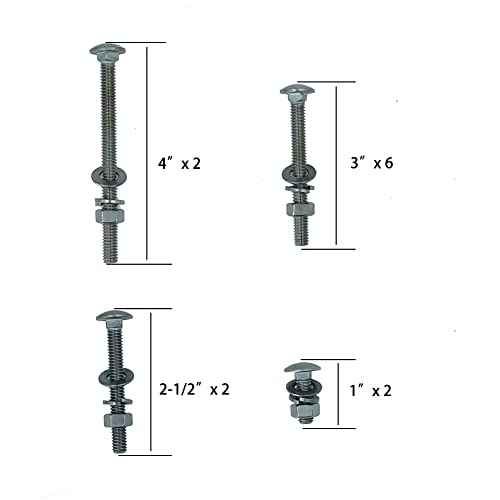 (12pcs)5/16-18 304 Stainless Nuts and Bolts 4 inches, 3“, 2-1/2\" and 1\" Long, Wheelbarrow Handles Replacement Kit, Carriage Bolts