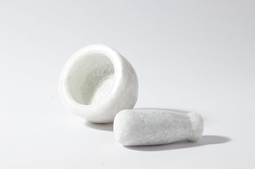 Image of B.R. & Sons Marble Mortar and Pestle Set | Stylish Imam Dasta, Ohkli Musal for Spices & Herbs - Available in Various Shapes & Colors (WHITE POLISHED 3x2 INCH)