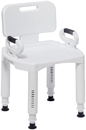 Drive Medical RTL12505 Handicap Bathroom Bench with Back and Arms, White