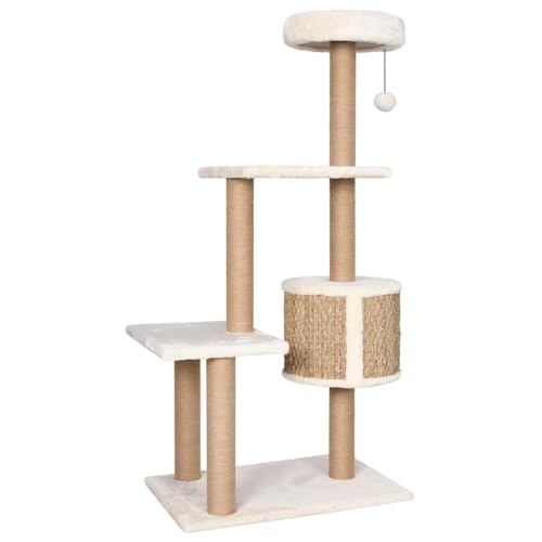 Arbre à chat 123 cm en herbiers marins beige avec niche