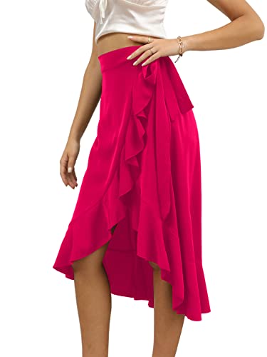 LYANER Women's Boho Floral Print Wrap Front Self Tie Knots Ruffle Hem Split Midi Skirt - Image 4