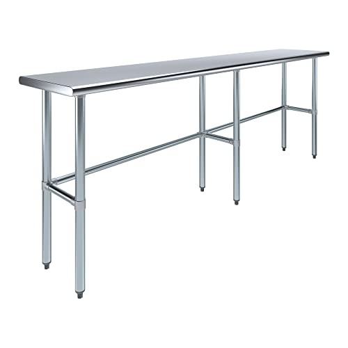 Image of AmGood Stainless Steel Work Table Open Base | Metal Work Bench (Stainless Steel Table Open Base, 96 inch Long x 18 inch Deep)