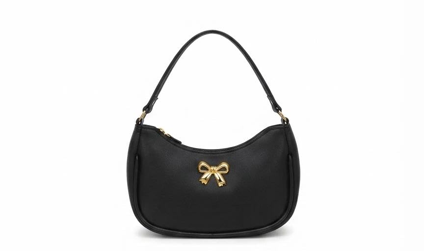 Women's Black Mini Shoulder Bag with Gold Bow Accent | Stylish Shoulder Bag, Satchel, Tote & Crossbody Sling Bag for Women | Premium PU Leather Handbag for Office, Party, Casual & Daily Use-picture-41