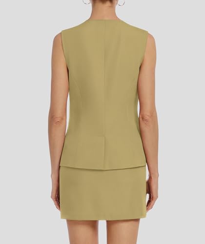 Womens 2 Piece Blazer Outfits Summer Vest Suit Short Skirt Sets Business Casual Button Down Vest Work Matching Set Mustard Yellow M4
