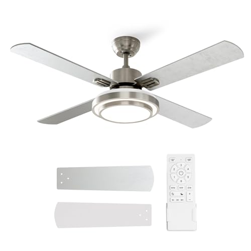 warmiplanet Ceiling Fan with Lights Remote Control, 52 Inch, Brushed Nickel Motor (4-Blades)