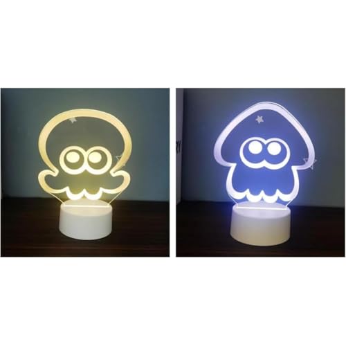 Wyazzivナイトライト ナイトライト アクリルスタンド ベース付き 彫像 テーブルランプ 調光可能 カラー RGB コンバーターランプ 7 色 装飾 USB バッテリー 両用 LED 間接照明 ナイトライト デコレーション 子供用 (タコ+イカ,Whi
