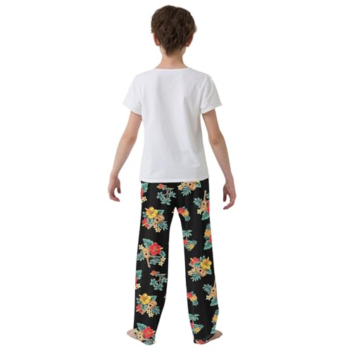 Aloha Flowers Boys Long Pants Soft Trousers Elastic Waist Kids Lounge Bottoms with Pockets S-XL3