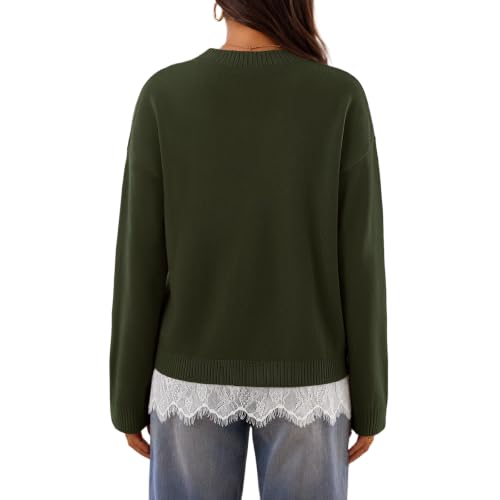 Knit Sweater for Women Lace Trim Hem Long Sleeve Comfy Pullover Tops - image 4