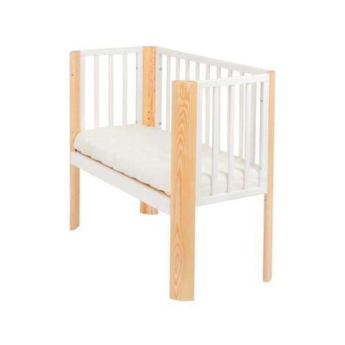 Babyhafen Beistellbett 2in1 Weiß-Natur – Babybett mit Matratze –...