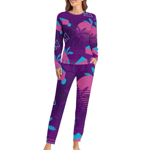 Pyjama femme Cocotier Rétro ensemble haut manches longues pantalon de nuit premium