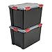 Iris Ohyama, 2er-Set luftdichte Aufbewahrungsboxen, 70 L, mit Clips, stapelbar, Garage, Keller, Dachboden - Air Tight Box AT-LD - Schwarz
