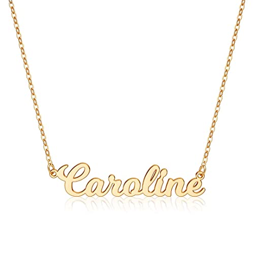 Ursteel Collar con nombre personalizado, chapado en oro de 14 quilates, collar con nombre personalizado, collar con placa de nombre, joyería personalizada para mujeres, Caroline, Metal, No es una