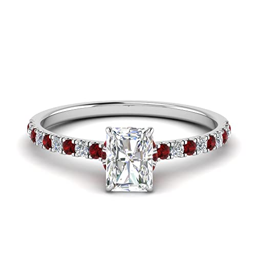 JewelryGift Petite Bague en Diamant avec Halo caché Argent Sterling Rubis créé Radiant façonner Bagues de fiançailles Halo réglage de la Broche Taille 63 Bijoux fantaisi Cover