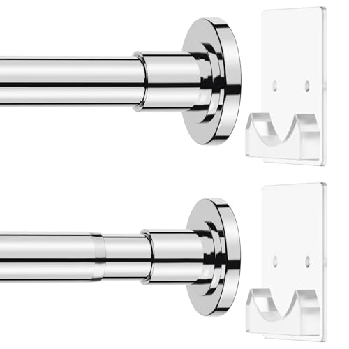 Image of CorkLatta Chrome Shower Curtain Rod,1 Inch Diameter Stainless Steel Adjustable Spring Tension Rods 32 to 68 inch,with Holders,Anti-Slip,Curtain Rods No Drilling(1 Pack)