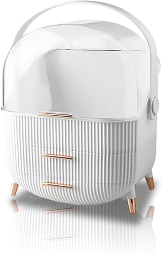Livmorx コスメ収納 大容量 おしゃれ 化粧品 透明カバー ケースカ 防水防塵 メイクボックス 持ち運び 化粧品収納ボックス 3段式 メイク収納 引き出し 長持ち 整理簡単 小物入れ 多機能 (ホワイト,25*18.5*37cm)